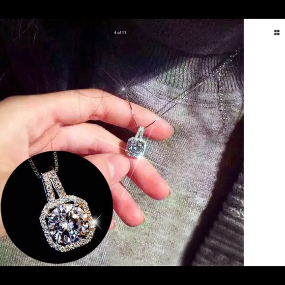 New sterling silver crystal pendant necklace 20” - Picture 4 of 8